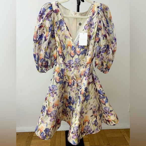 NWT Zimmermann (AU 3) Tama linen & silk puff sleeve Floral Mini Dress (US 10) - Picture 8 of 16
